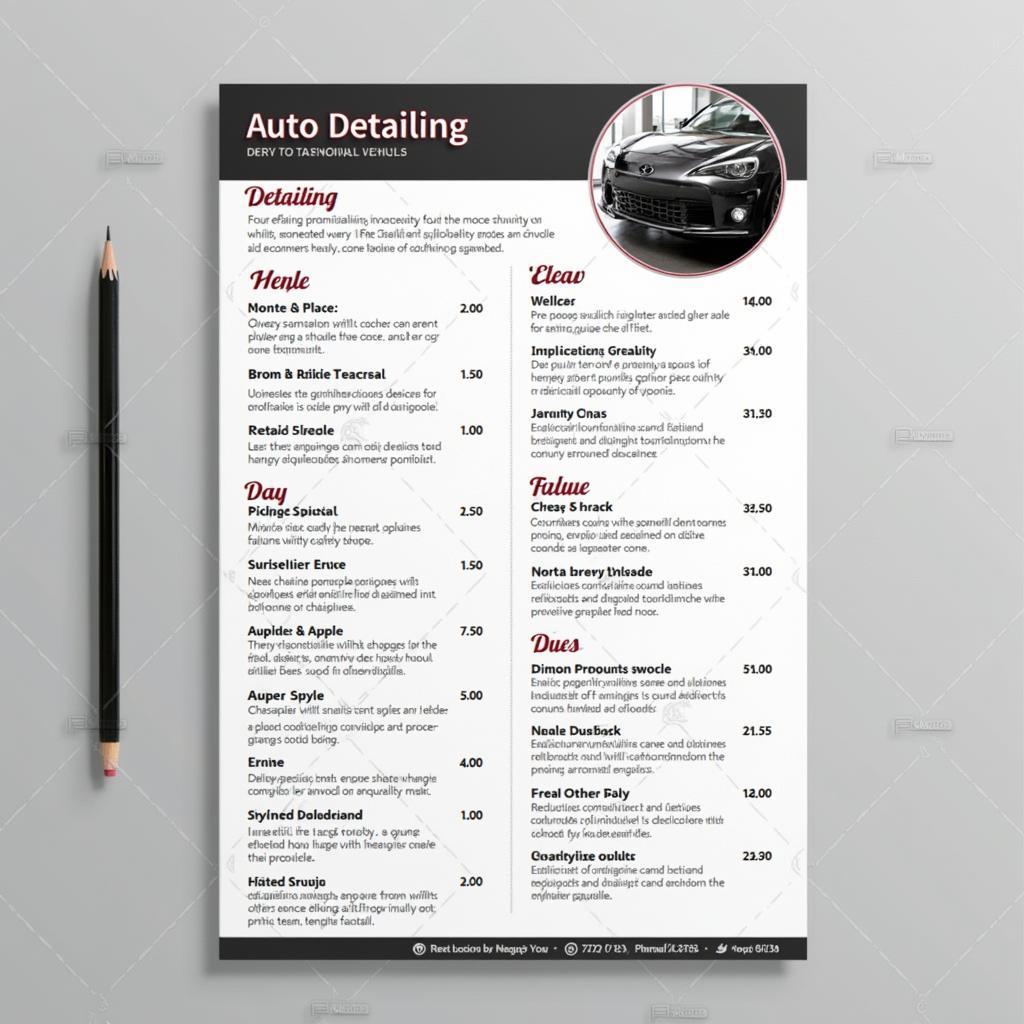 Auto Detailing Menu Example