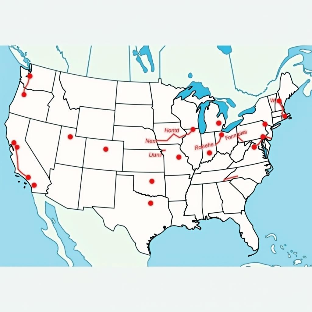 Map highlighting car transport routes across the United States.