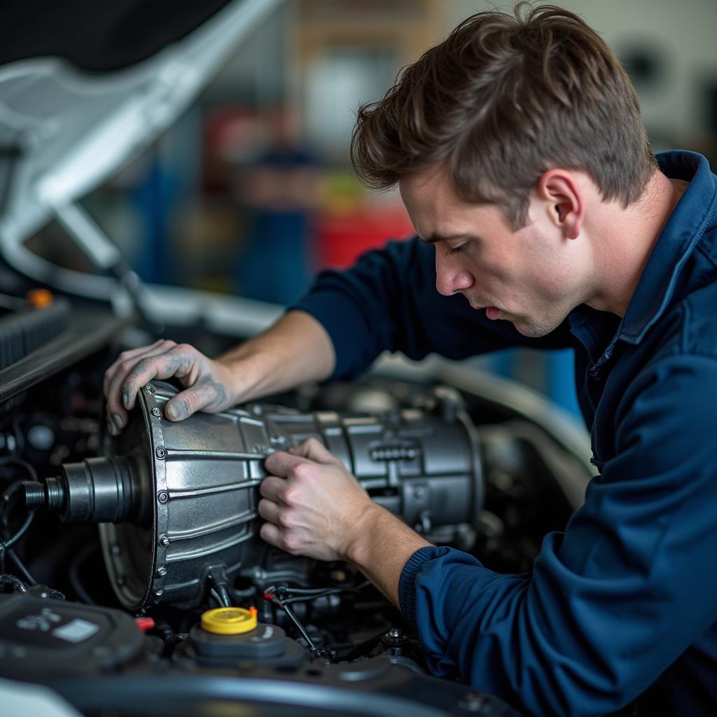 Professional Mechanic Servicing Transmission