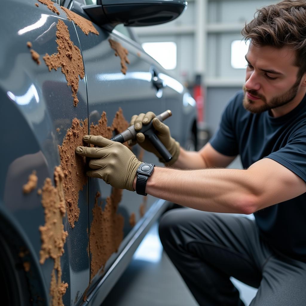 Professional Rust Repair Process on a Car