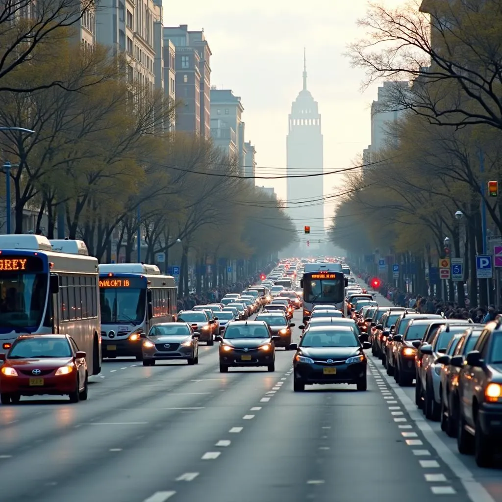 City traffic with public buses