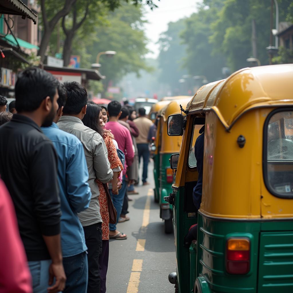 Passengers waiting at an auto rickshaw stand in Pune