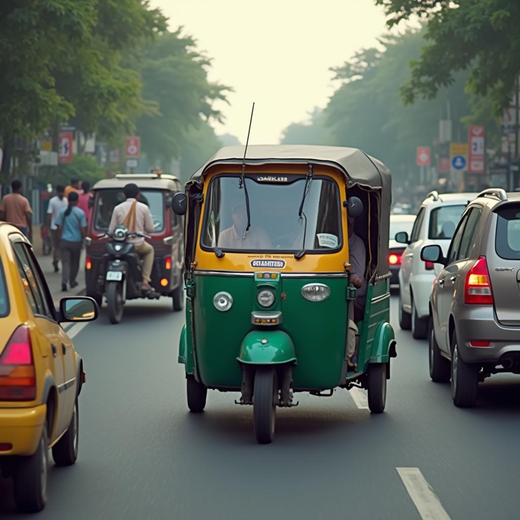 Auto rickshaw navigating through Pune traffic