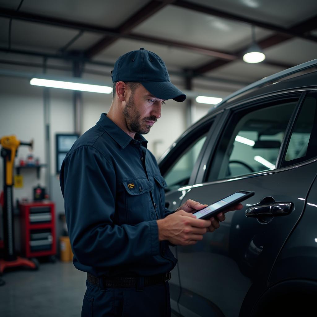 Mechanic performing a quick auto service