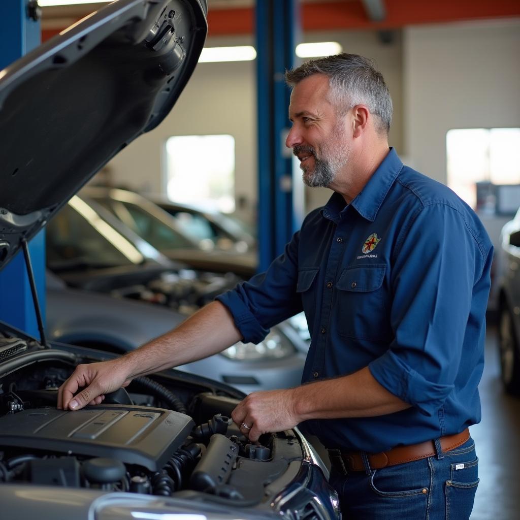 Mechanic in Rancho Bernardo explaining car repair to a customer