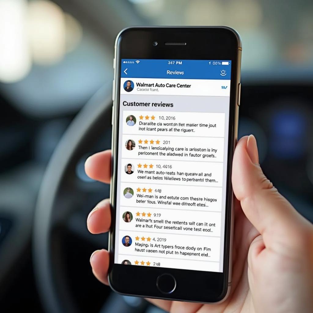 Customer Reading Walmart Auto Service Reviews