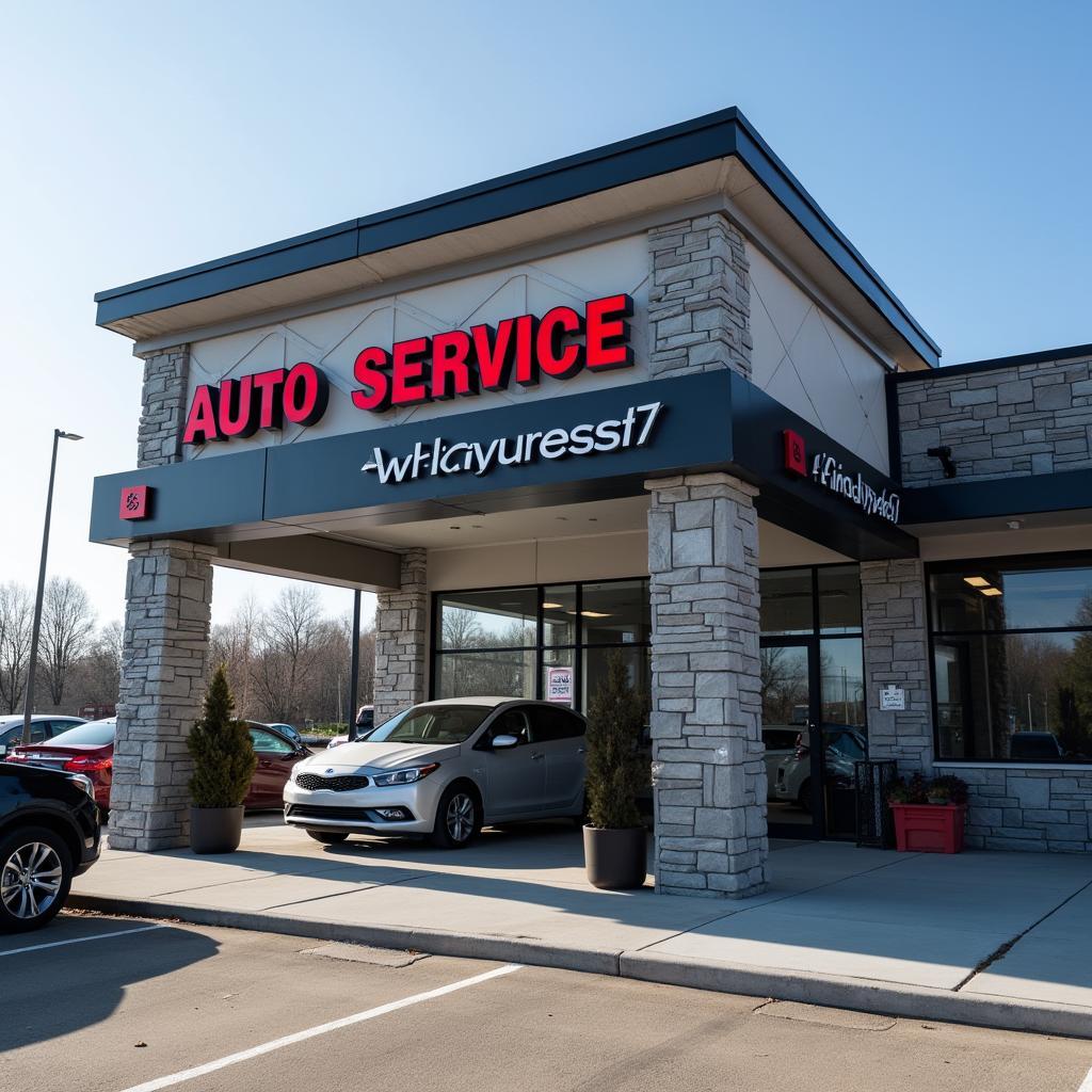 Modern auto service shop exterior in Red Deer