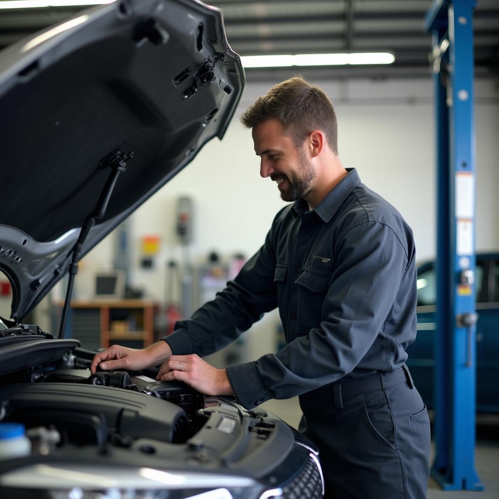 Mechanic inspecting a car in a garage in Catskill, NY