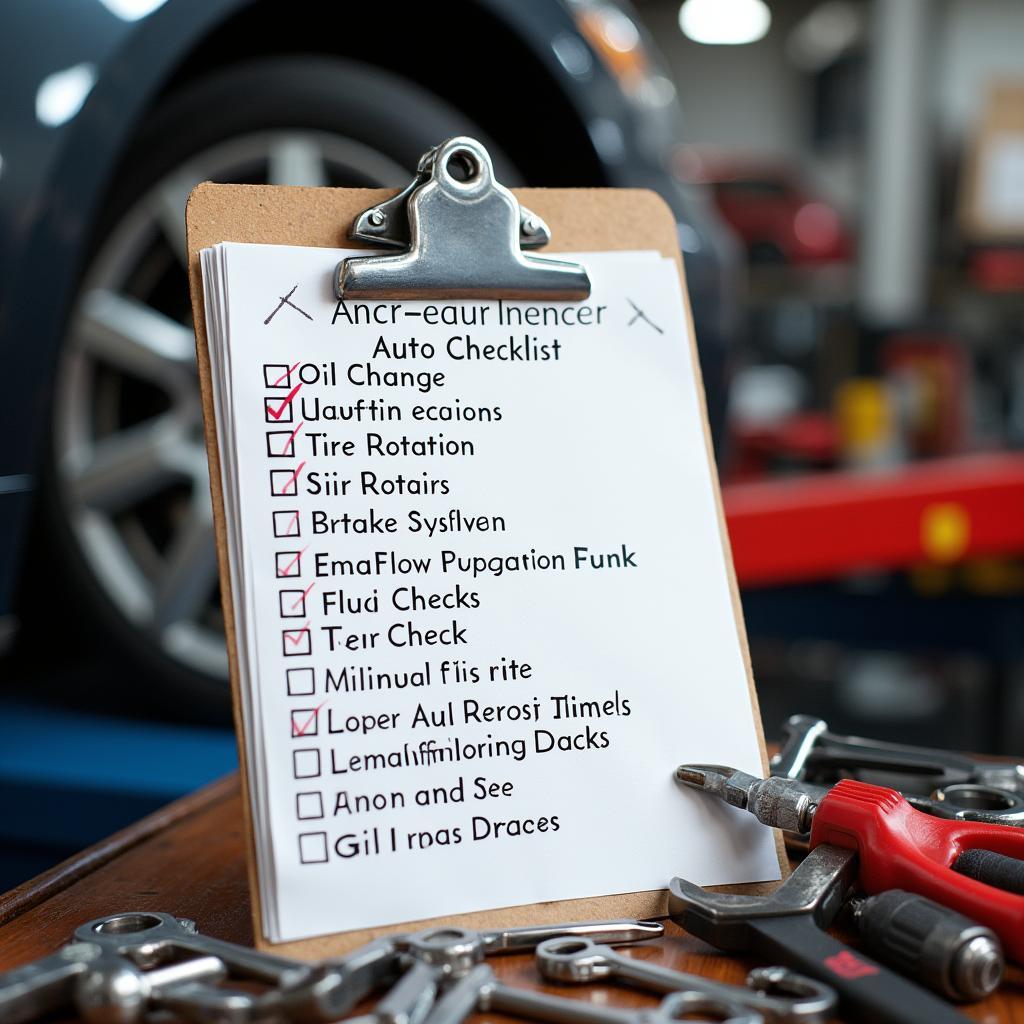 Car maintenance checklist with tools