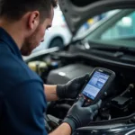 Car Mechanic Inspecting a Vehicle in Rochester MI