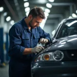 Experienced Auto Service Technician Performing Vehicle Inspection