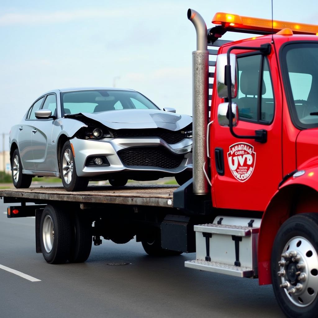 Reliable auto wrecker service towing a car