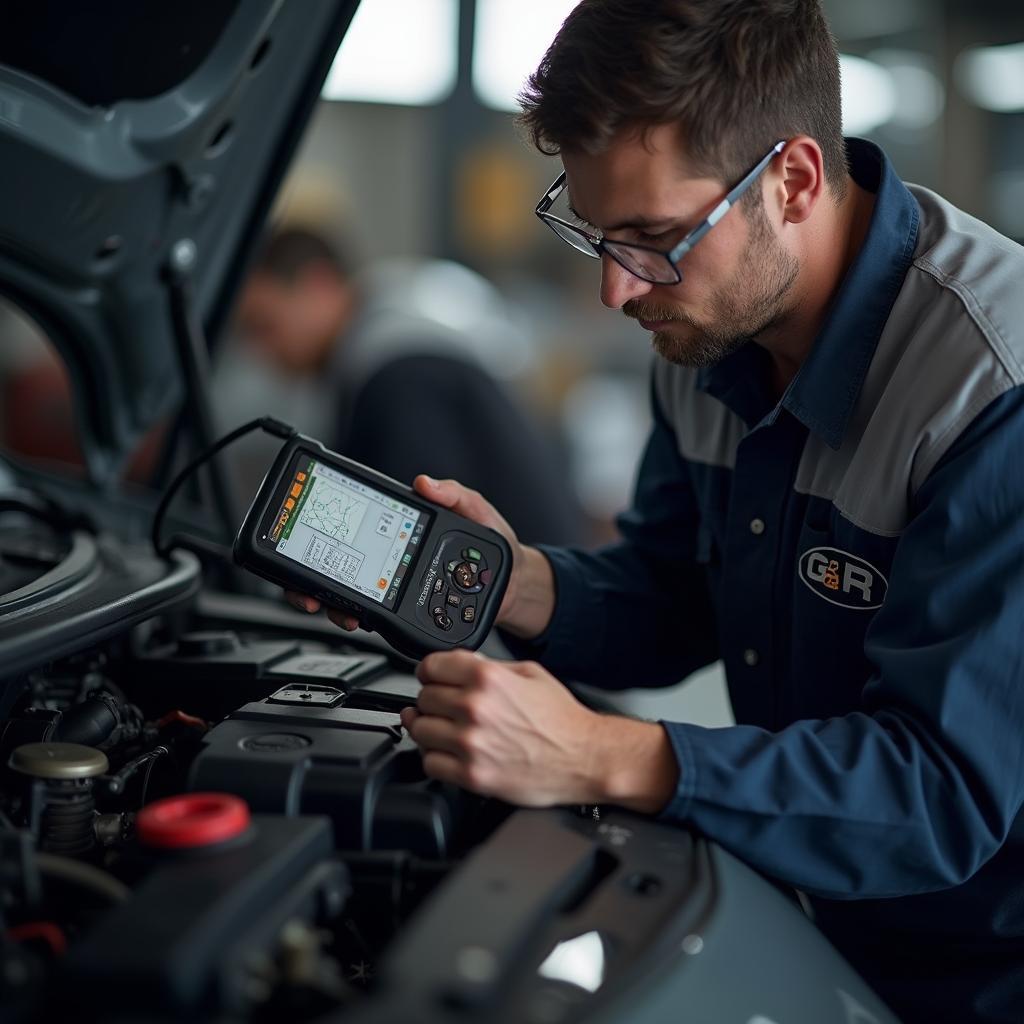 Experienced G&R Auto Service Technician Performing Vehicle Diagnostics