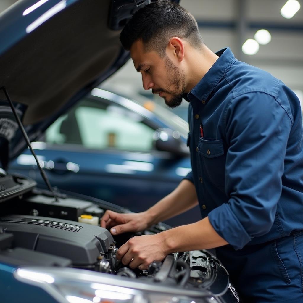 Mechanic Inspecting Car Engine