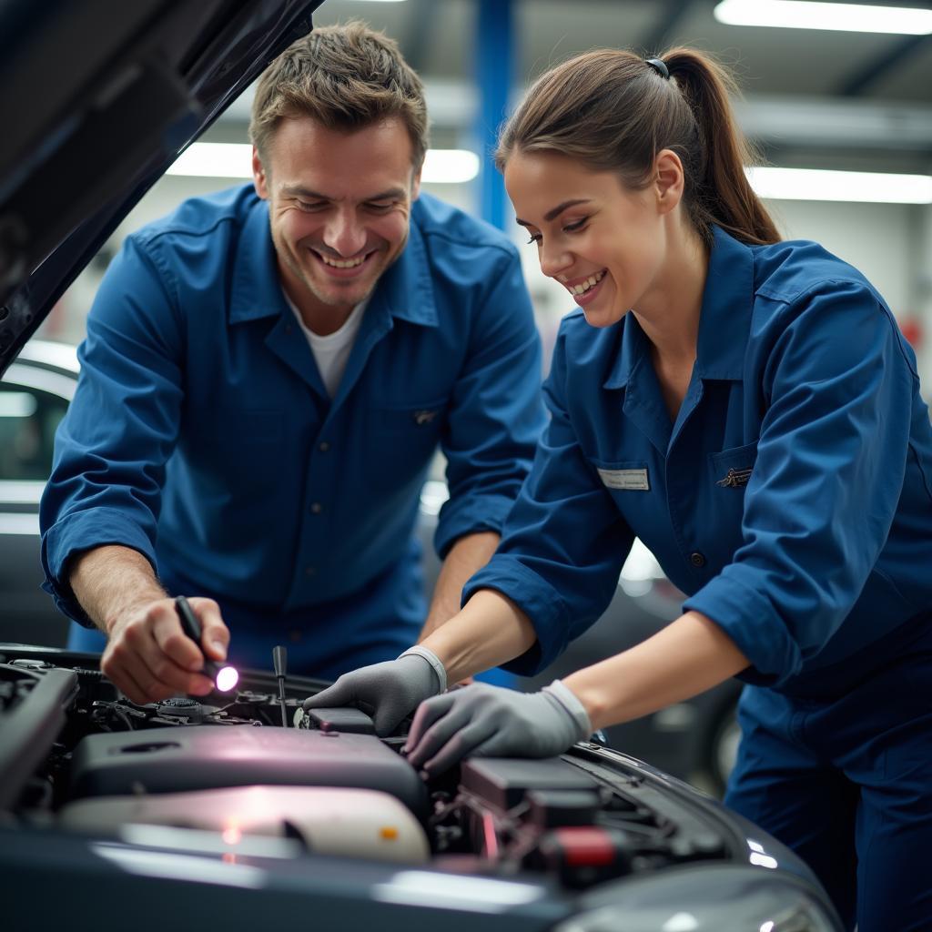 Mechanic Inspecting Car