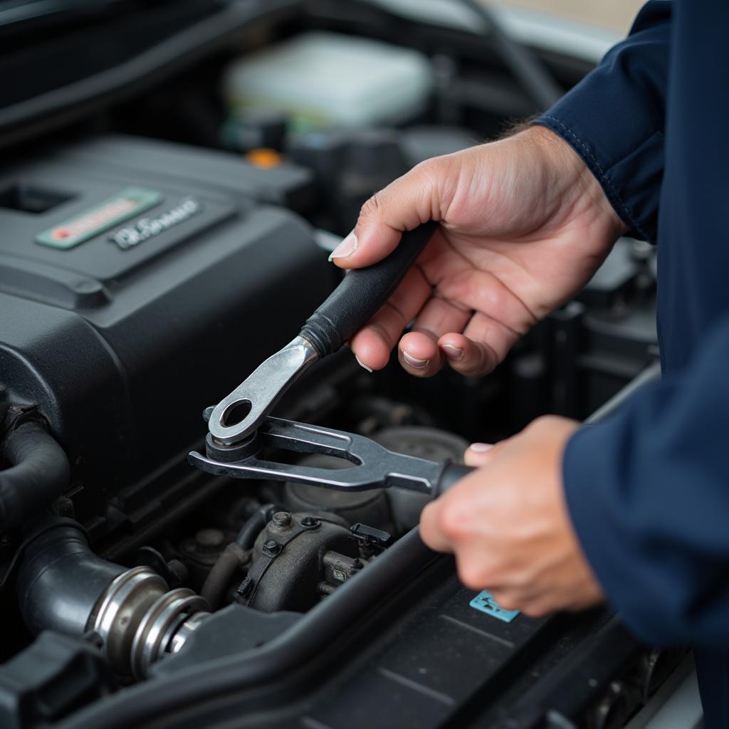 Mechanic inspecting a car engine