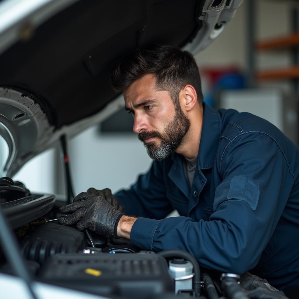 Reliable Mechanic Working on a Car