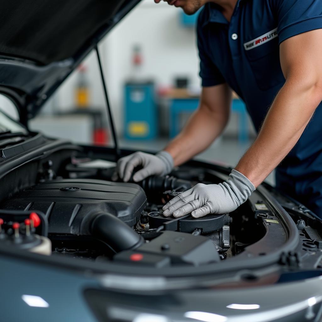 Mechanic Working on Car