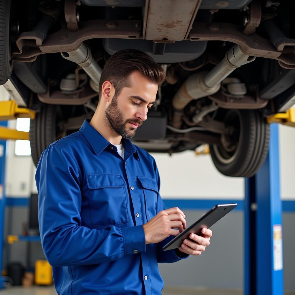 Mechanic Inspecting a Car