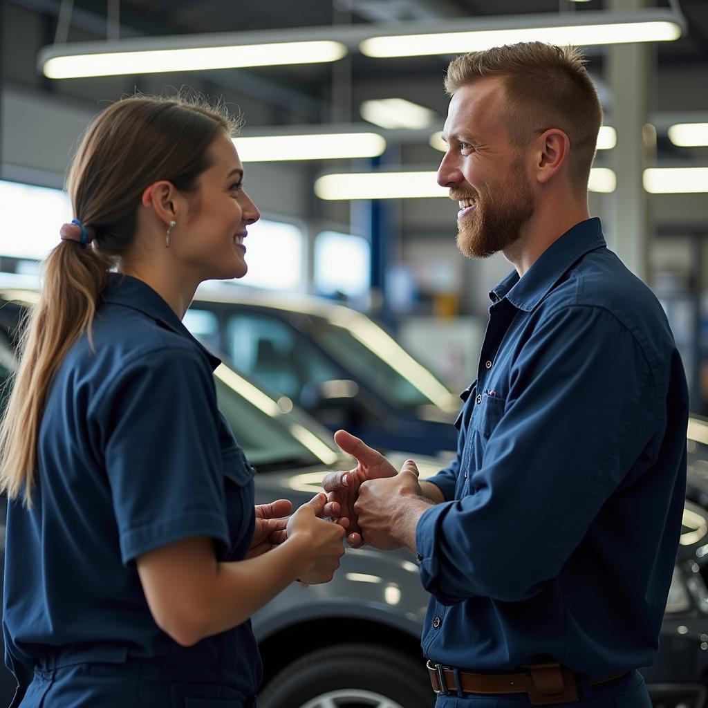 Customer discussing car issues with a mechanic in Reno