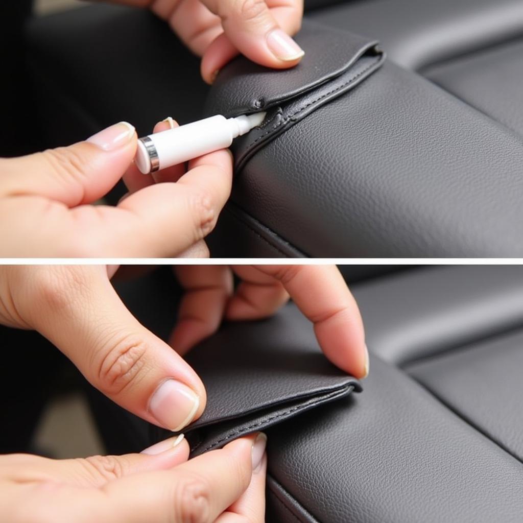 Repairing a Tear in Leather Car Seat Using Adhesive