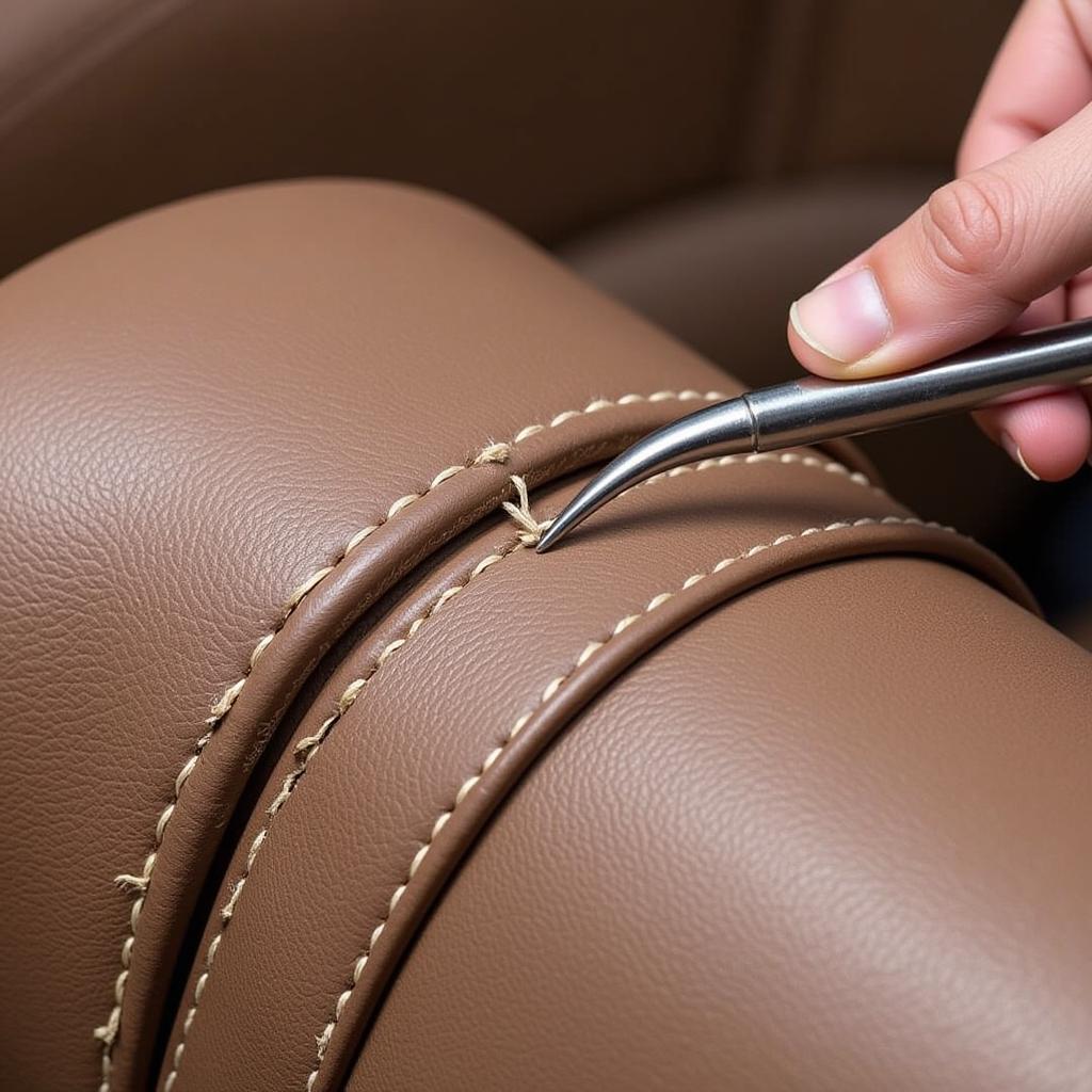 Stitching a Separated Leather Car Seat Seam