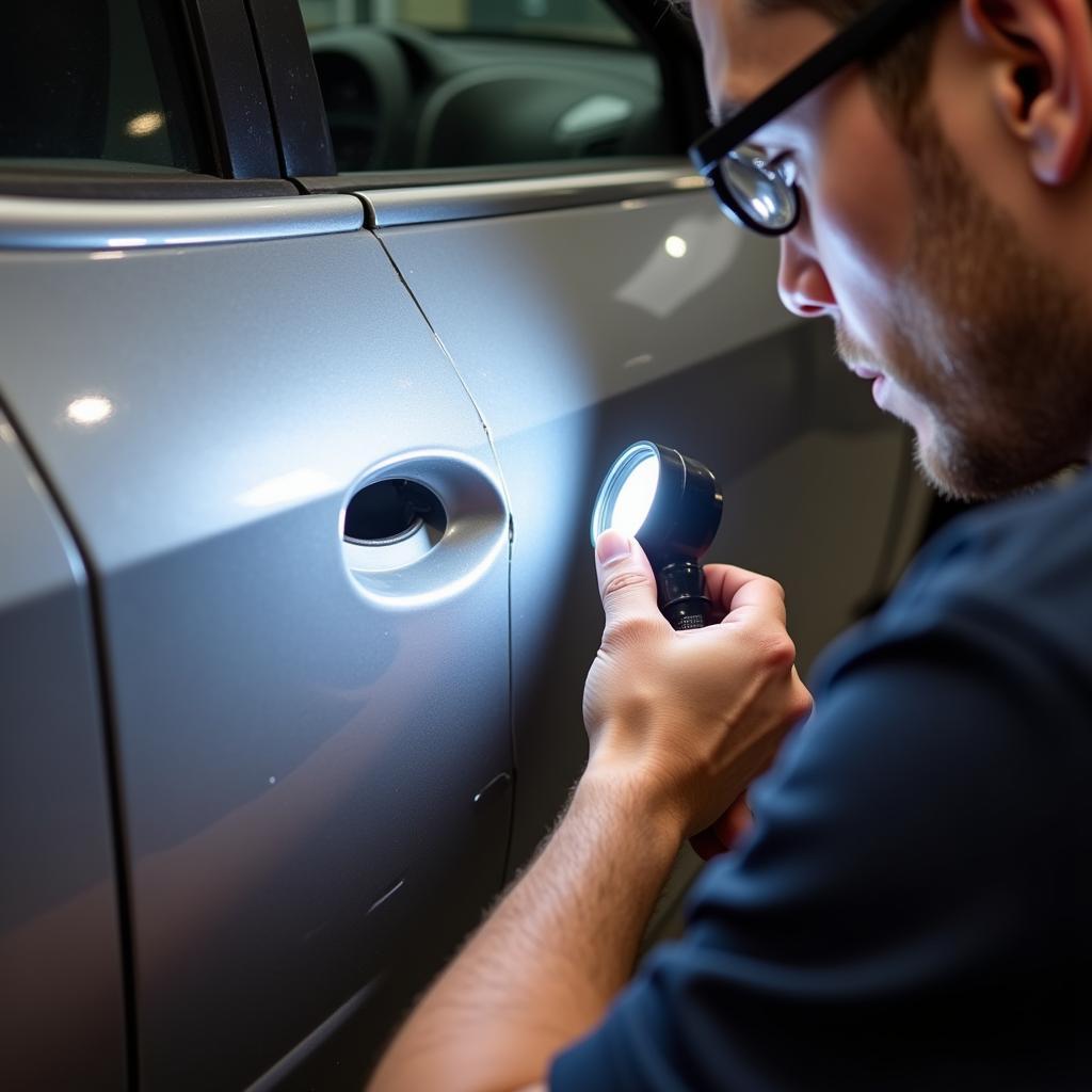 Assessing a small car dent before repair