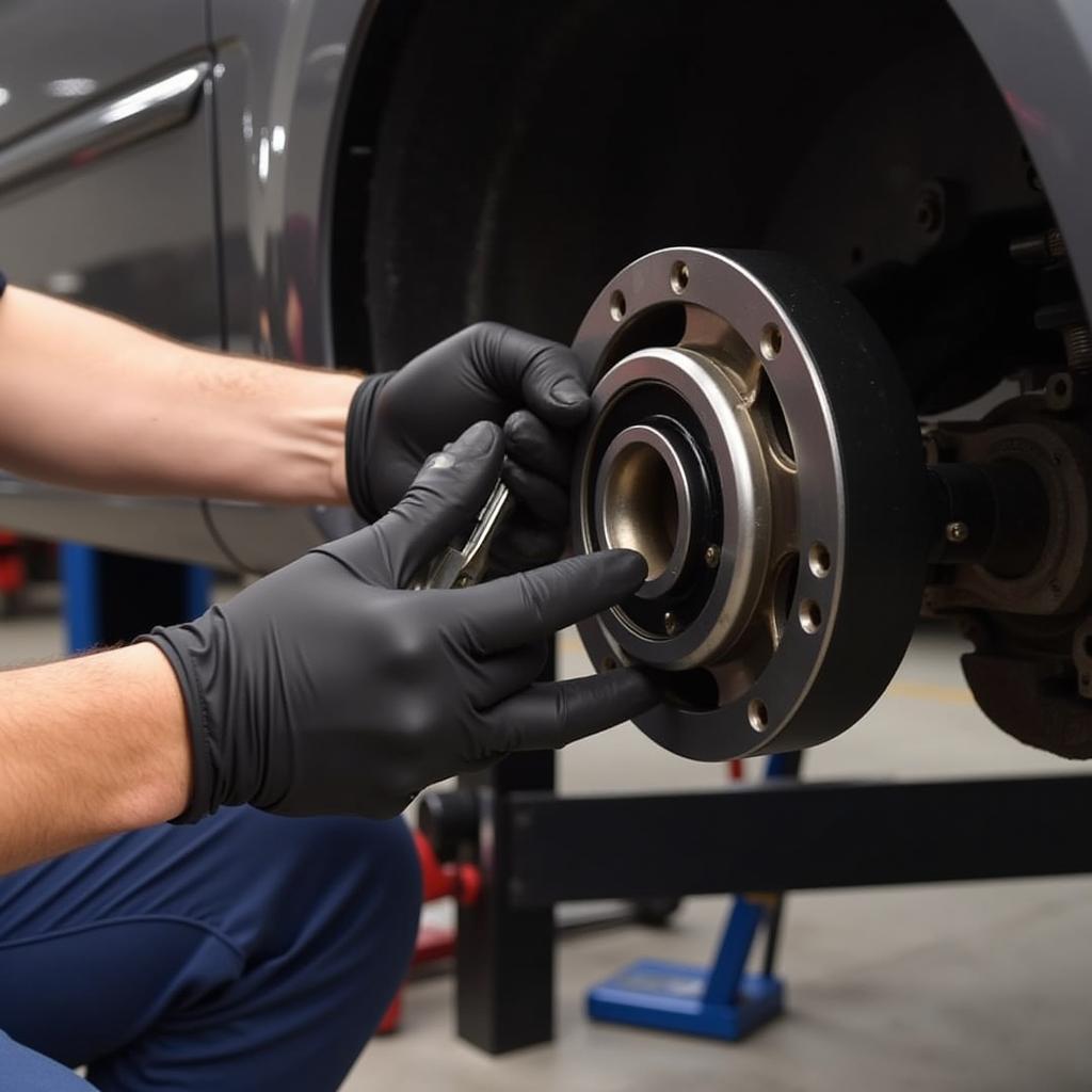 Replacing a damaged rear wheel bearing on a car