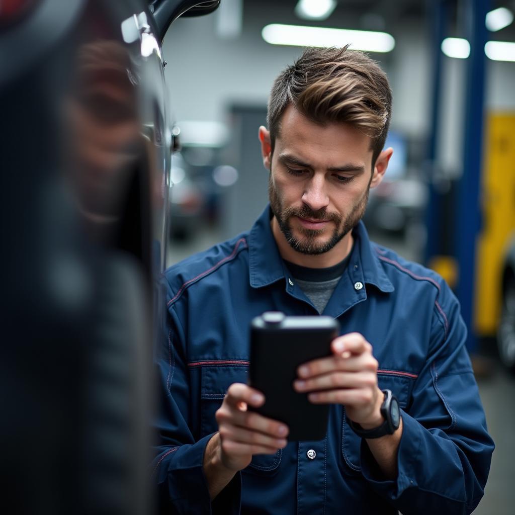 A skilled technician performing a vehicle inspection at R&G Tire & Auto Services