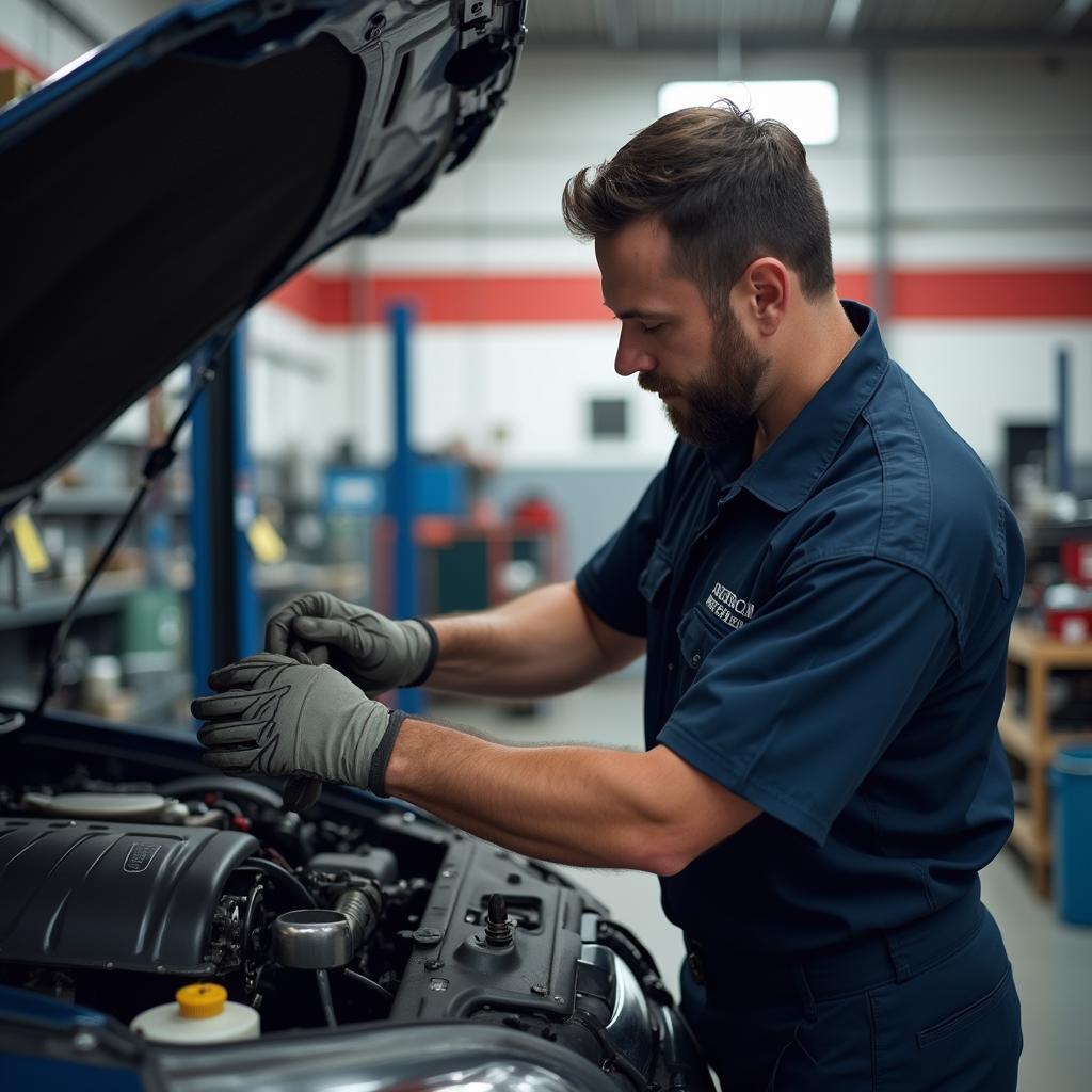 Mechanic inspecting a car engine in a Ringwood garage