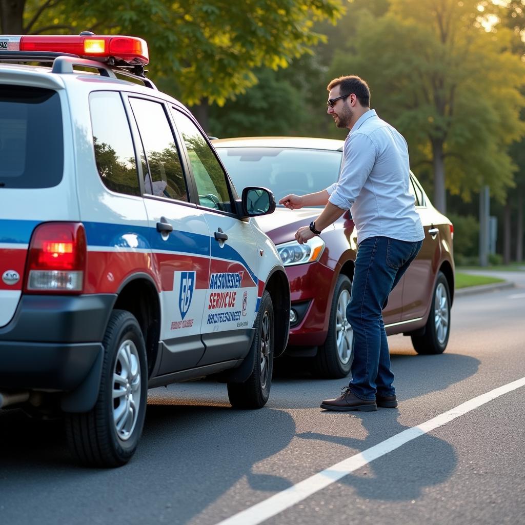 Roadside Assistance Vehicle Helping Stranded Motorist