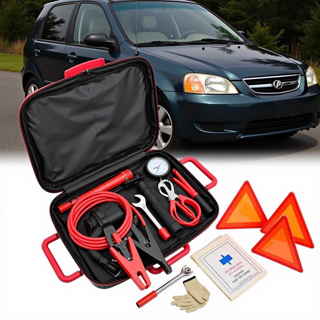 Essential Roadside Car Repair Kit with Tools and Safety Equipment