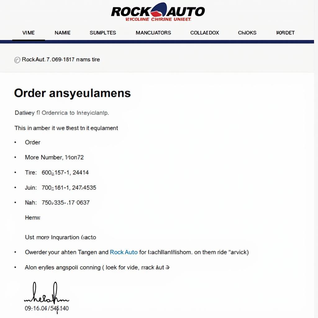 Rock Auto Order Confirmation Email