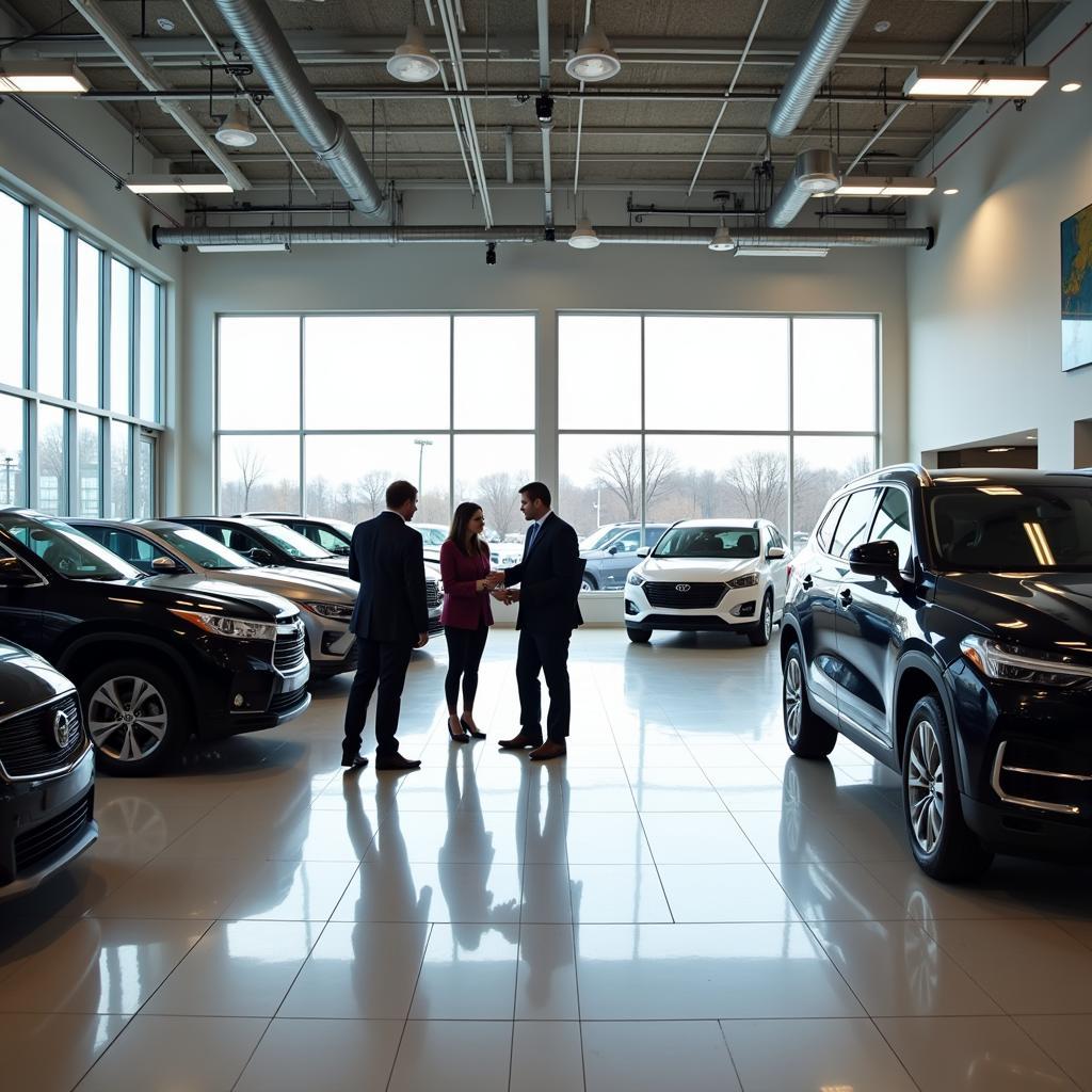 Modern car dealership showroom in Roscoe IL