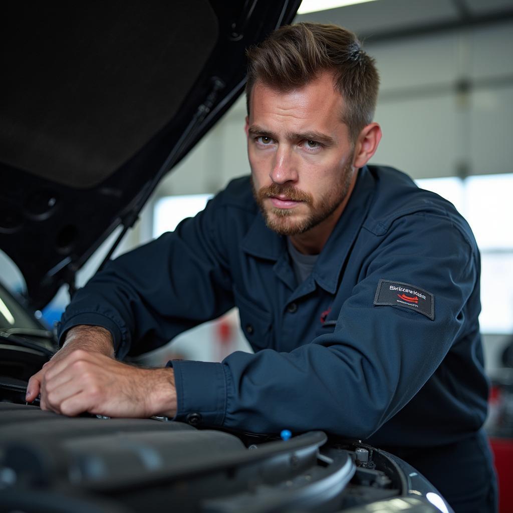 A Rudy's Auto Services technician working on a vehicle