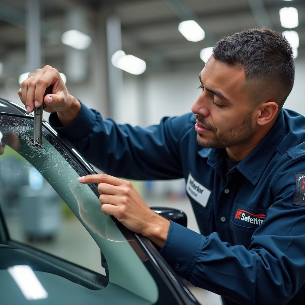 Safelite Technician Repairing Windshield