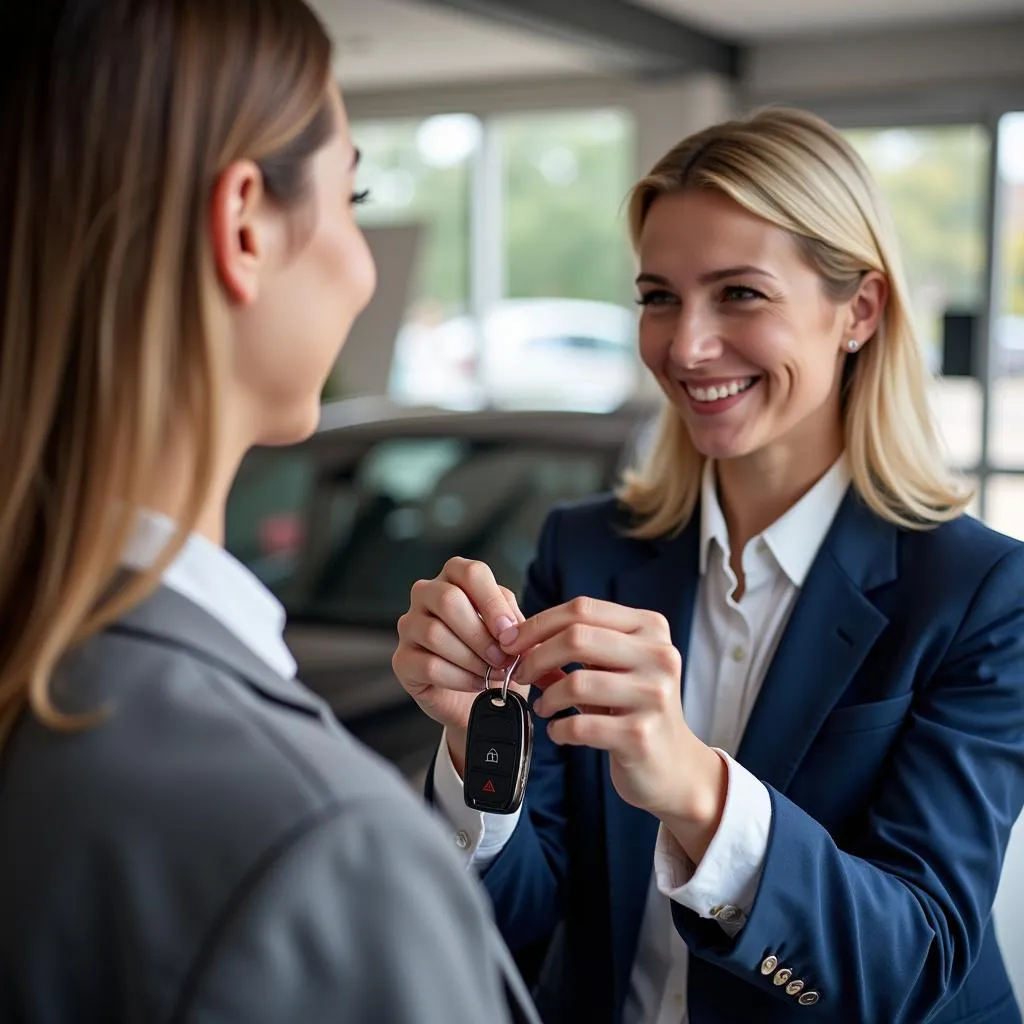 Satisfied Customer Receiving Car After Service