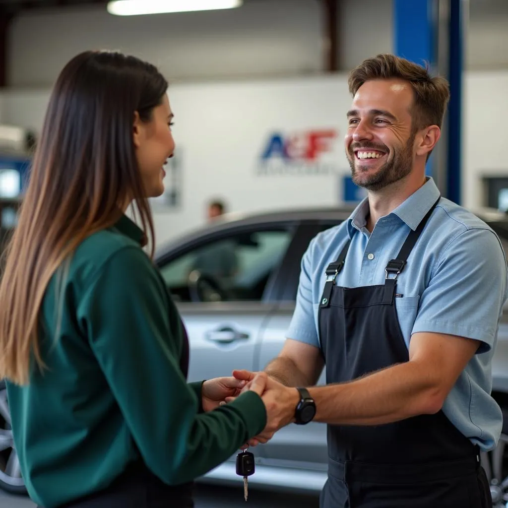 Satisfied customer receiving car keys