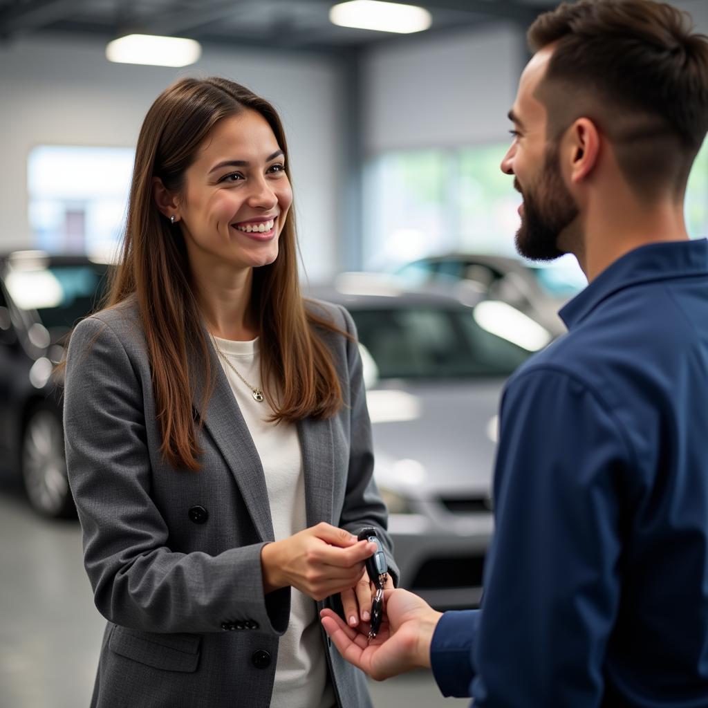 Satisfied Customer Receiving Car Keys at Auto Choice Service in Moundsville, WV