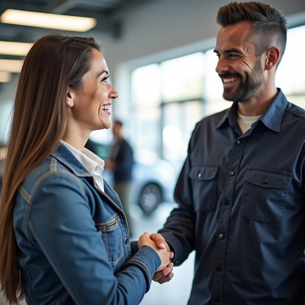 Customer shaking hands with service advisor