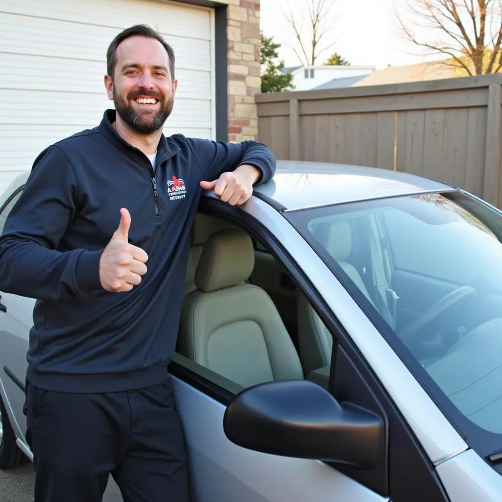 Smiling customer with their repaired windshield