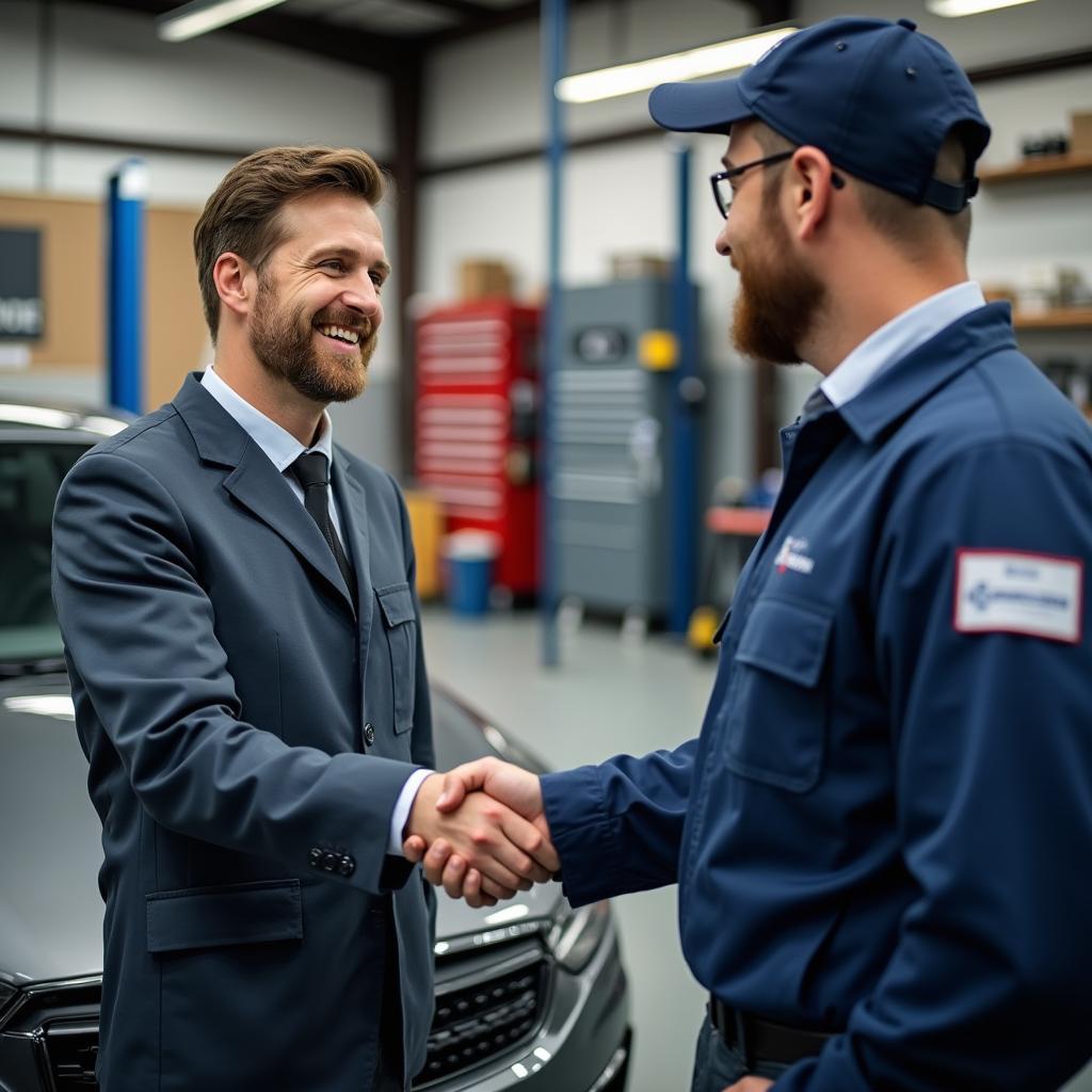 Satisfied customer with a mechanic in East Rochester