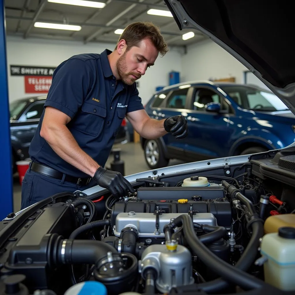 Schertz mechanic performing engine repair