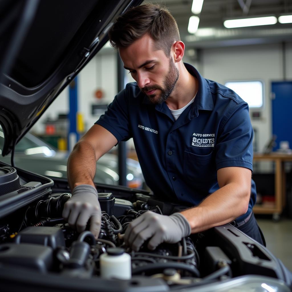 Scott's Auto Service Technician Working on a Car