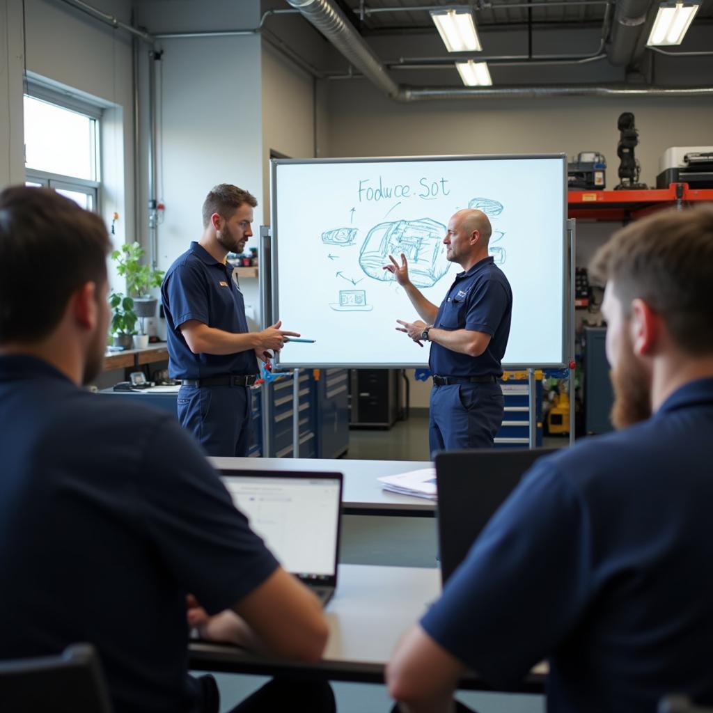 Service manager leading a team meeting