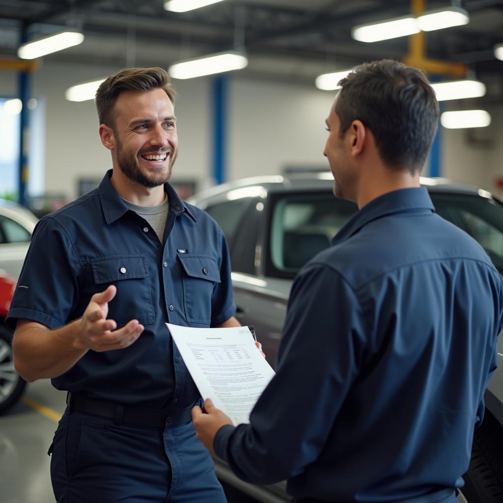 Service manager talking to a customer