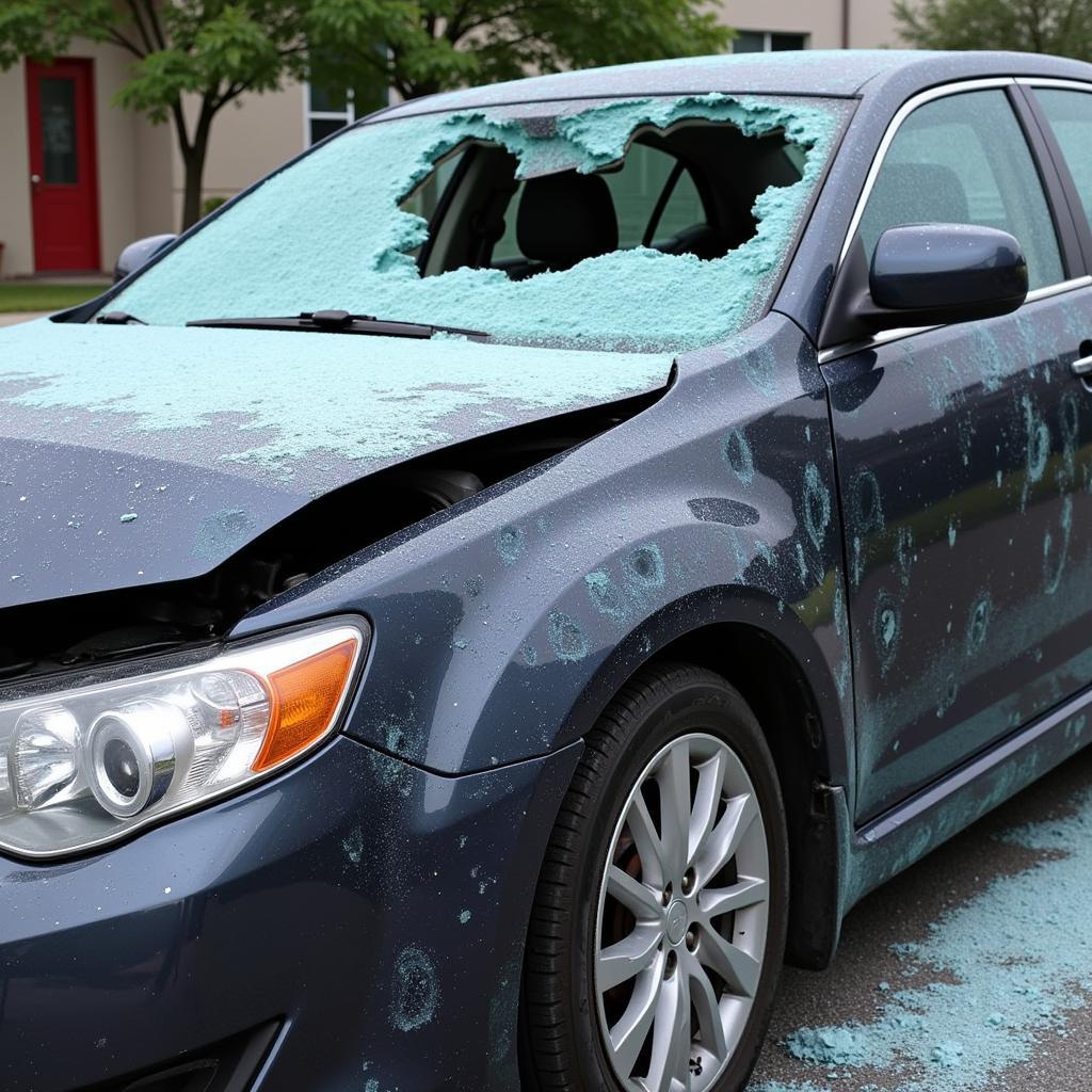 Severely hail damaged car considered a total loss