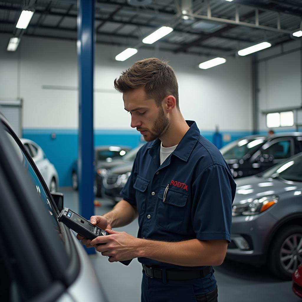 Mechanic inspecting a car in Sherman Oaks