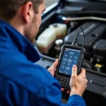 Mechanic Performing Engine Diagnostics