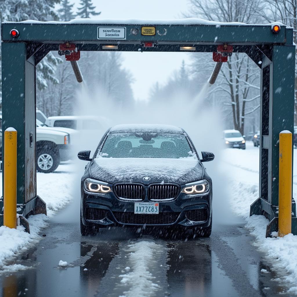 Car wash in Sitka during winter